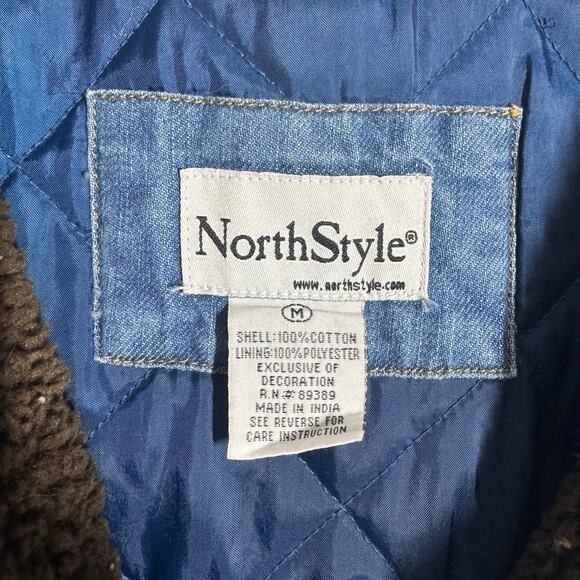 North Style Jacket Women M Blue Denim Quilted Hood Chore Jacket Sherpa Pocket - Picture 10 of 14